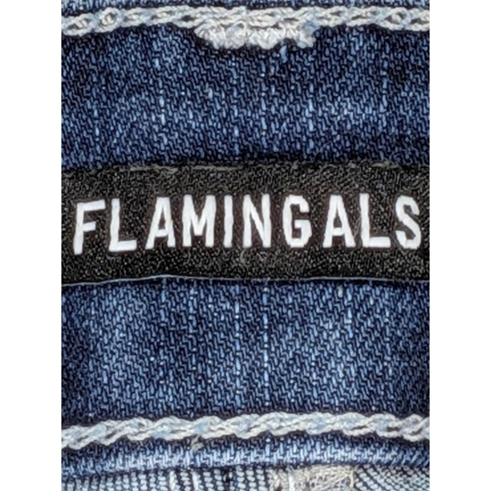 Flamingals Jeans Womens XL Y2K Western Cowgirl Bootcut Flare Whiskered Dark Wash - Picture 9 of 11
